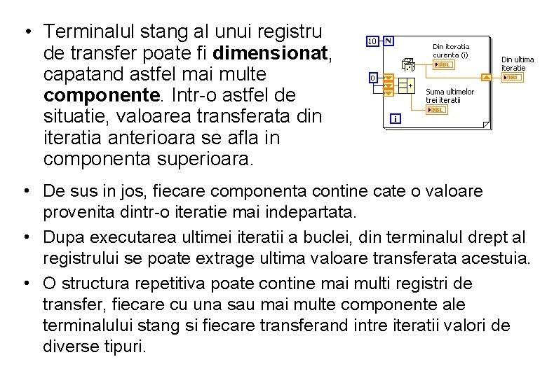  • Terminalul stang al unui registru de transfer poate fi dimensionat, capatand astfel