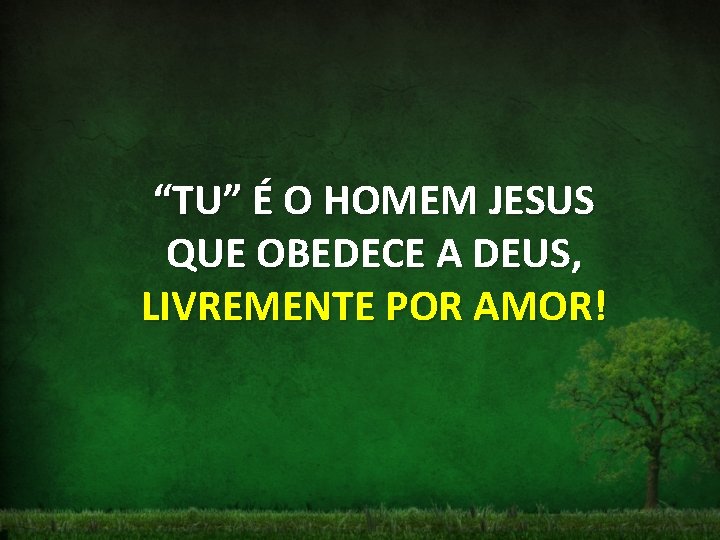 “TU” É O HOMEM JESUS QUE OBEDECE A DEUS, LIVREMENTE POR AMOR! 