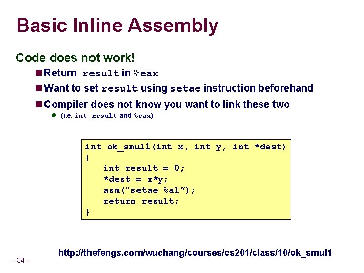 Basic Inline Assembly Code does not work! Return result in %eax Want to set Basic Inline Assembly Code does not work! Return result in %eax Want to set