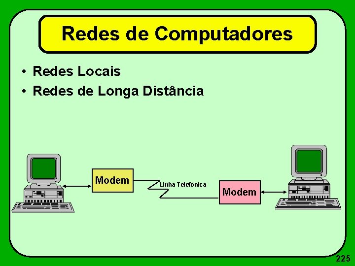 Redes de Computadores • Redes Locais • Redes de Longa Distância Modem Linha Telefônica