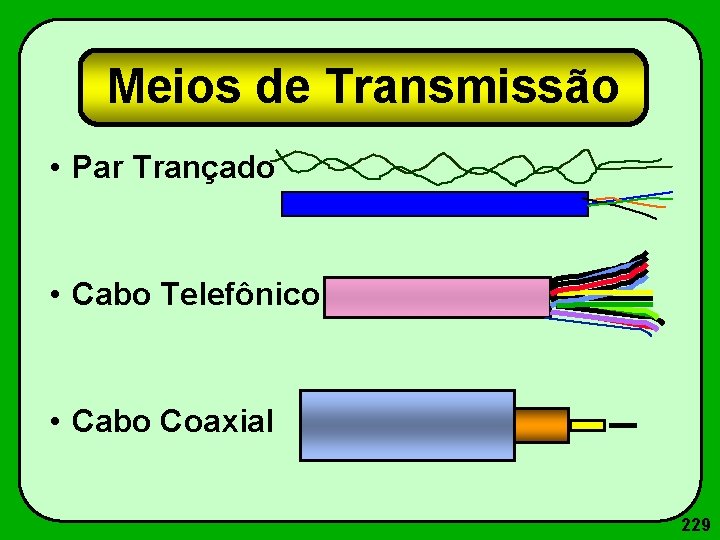 Meios de Transmissão • Par Trançado • Cabo Telefônico • Cabo Coaxial 229 