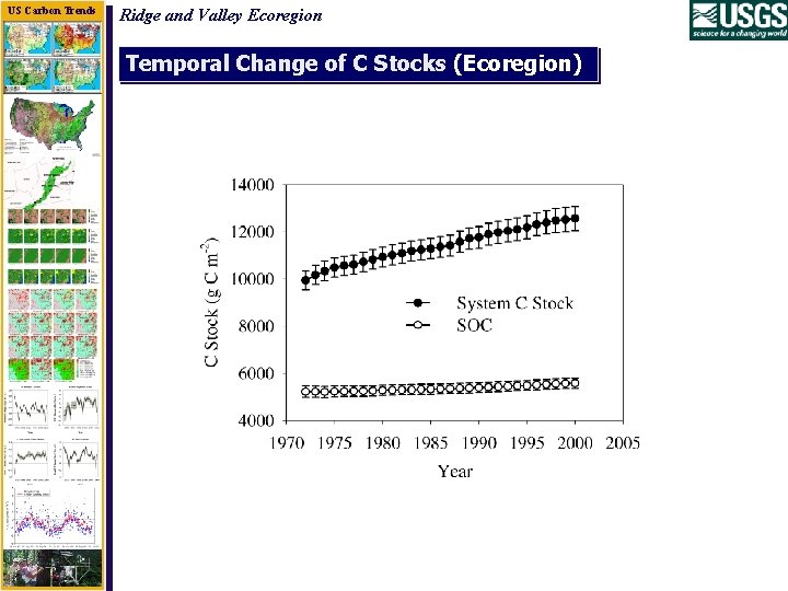 US Carbon Trends Ridge and Valley Ecoregion Temporal Change of C Stocks (Ecoregion) March