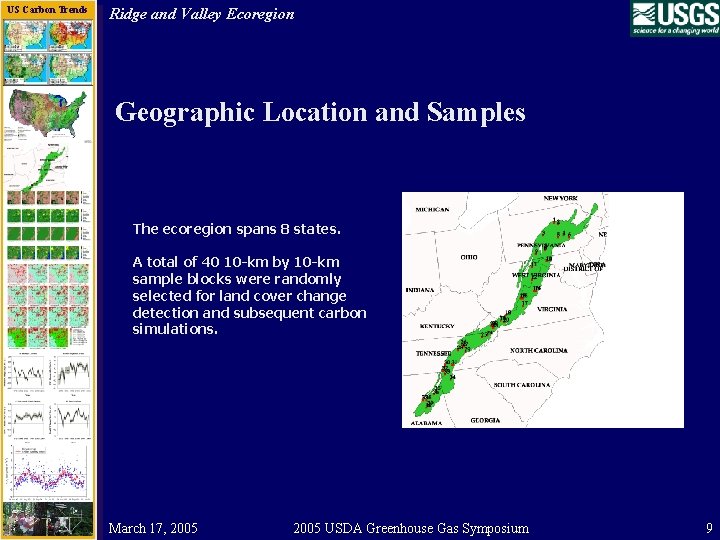 US Carbon Trends Ridge and Valley Ecoregion Geographic Location and Samples The ecoregion spans