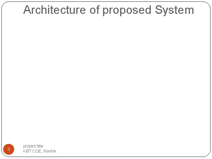 Architecture of proposed System 8 project title KBT COE, Nashik Architecture of proposed System 8 project title KBT COE, Nashik