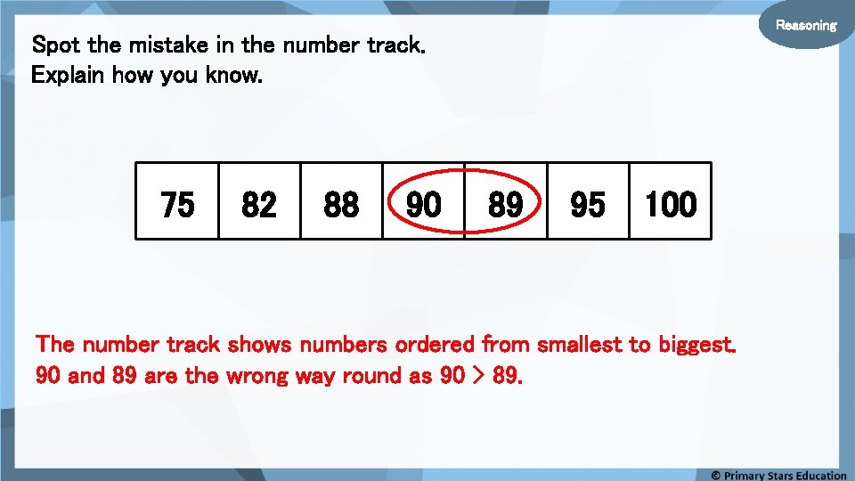 Reasoning Spot the mistake in the number track. Explain how you know. 75 82
