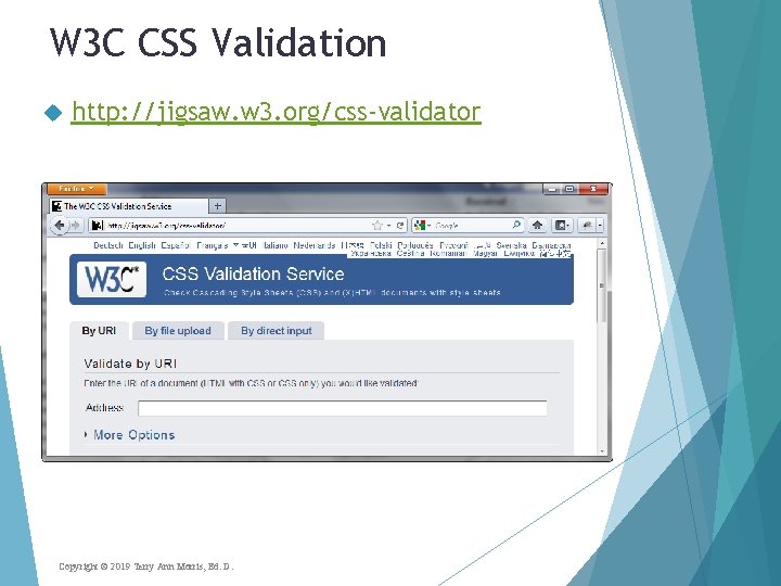 W 3 C CSS Validation http: //jigsaw. w 3. org/css-validator Copyright © 2019 Terry