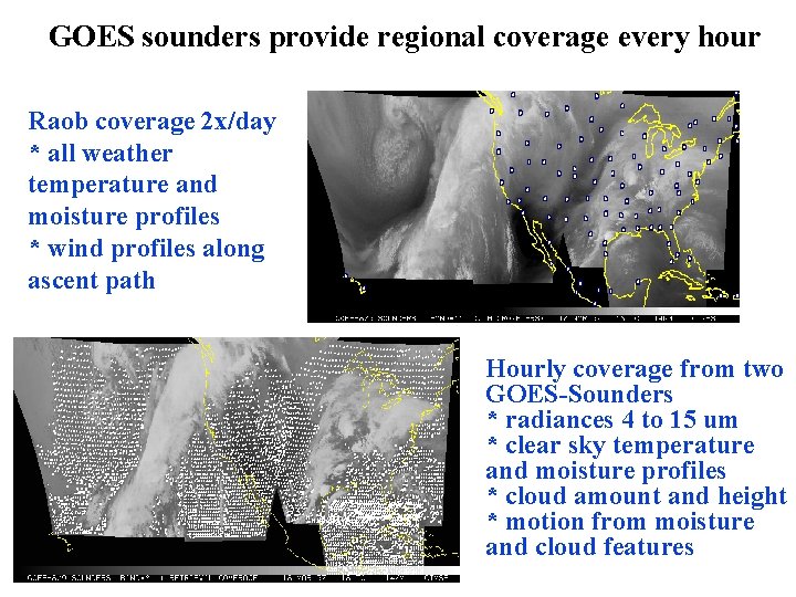 GOES sounders provide regional coverage every hour Raob coverage 2 x/day * all weather