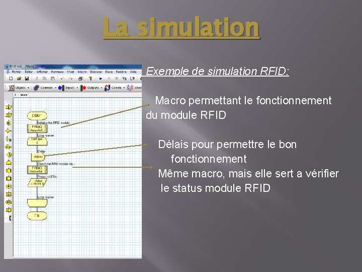 La simulation Exemple de simulation RFID: Macro permettant le fonctionnement du module RFID Délais