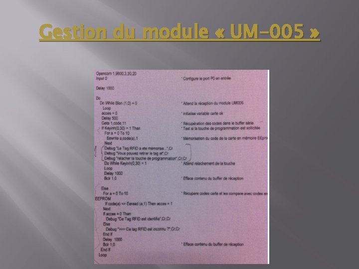 Gestion du module « UM-005 » 