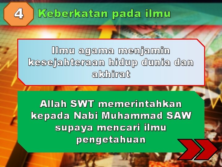 4 Keberkatan pada ilmu Ilmu agama menjamin kesejahteraan hidup dunia dan akhirat Allah SWT