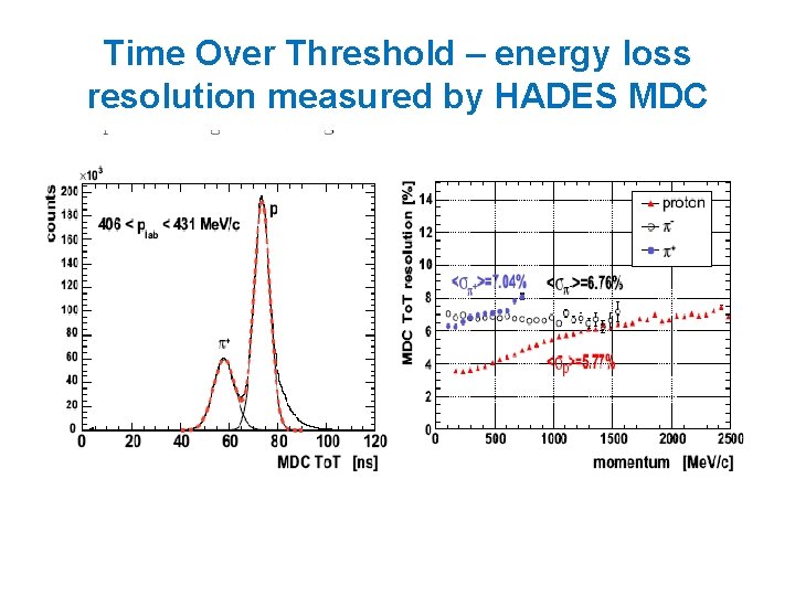 Time Over Threshold – energy loss resolution measured by HADES MDC 