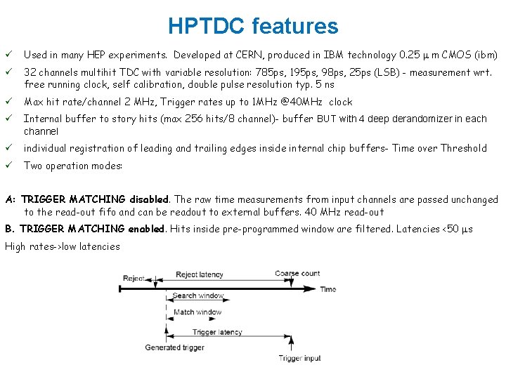 HPTDC features ü Used in many HEP experiments. Developed at CERN, produced in IBM