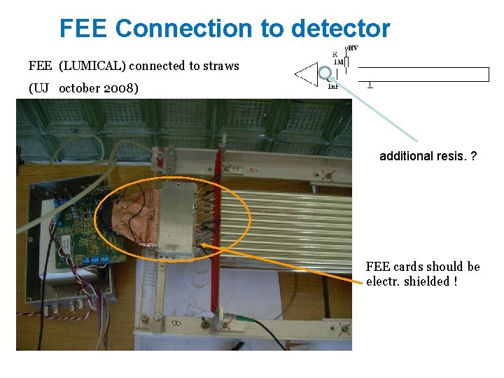 FEE Connection to detector FEE (LUMICAL) connected to straws (UJ october 2008) additional resis.