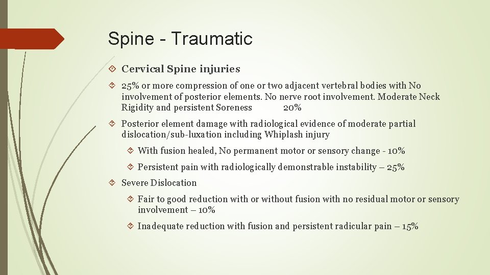 Spine - Traumatic Cervical Spine injuries 25% or more compression of one or two
