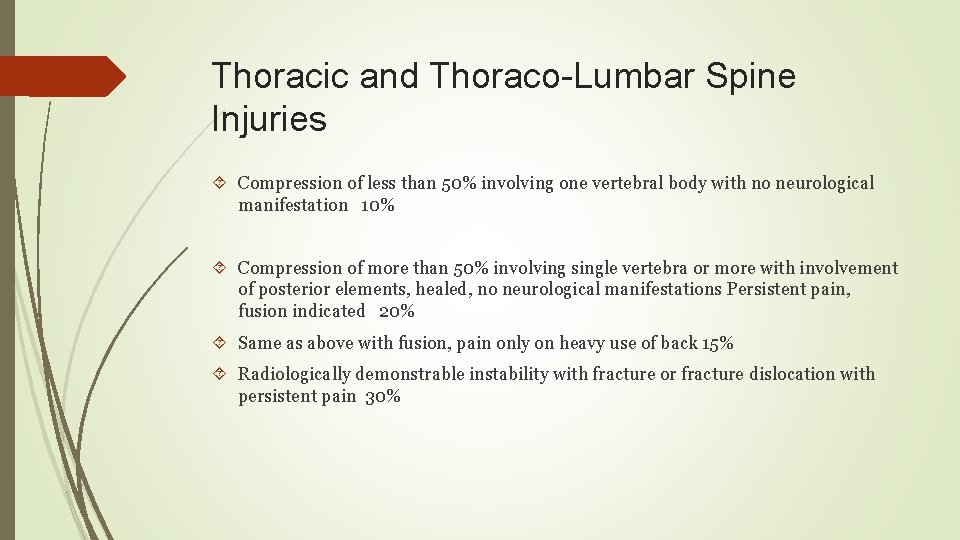 Thoracic and Thoraco-Lumbar Spine Injuries Compression of less than 50% involving one vertebral body