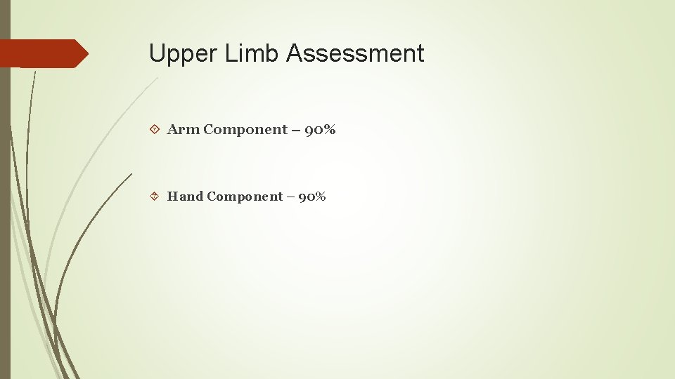 Upper Limb Assessment Arm Component – 90% Hand Component – 90% 