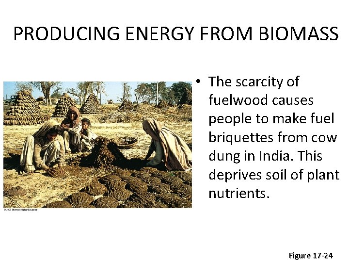 PRODUCING ENERGY FROM BIOMASS • The scarcity of fuelwood causes people to make fuel