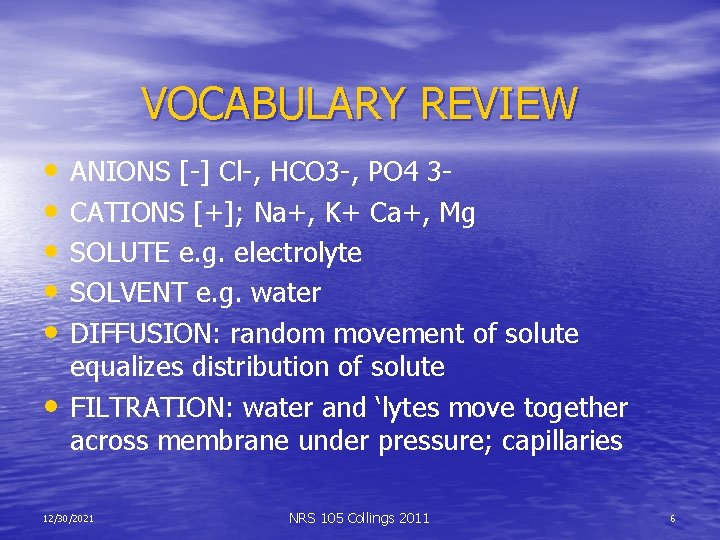 VOCABULARY REVIEW • • • ANIONS [-] Cl-, HCO 3 -, PO 4 3