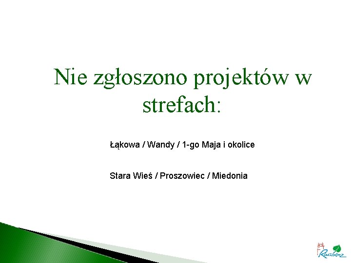 Nie zgłoszono projektów w strefach: Łąkowa / Wandy / 1 -go Maja i okolice