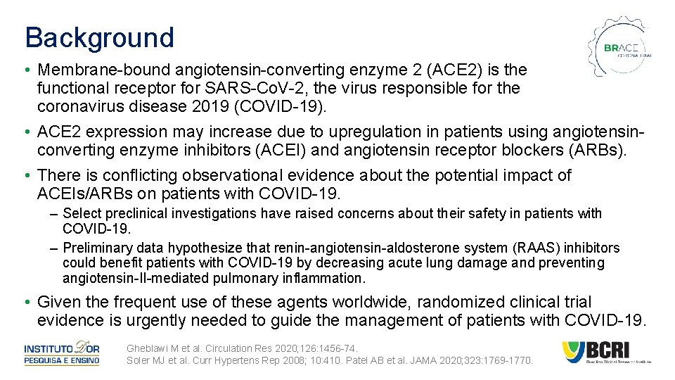 Background • Membrane-bound angiotensin-converting enzyme 2 (ACE 2) is the functional receptor for SARS-Co.