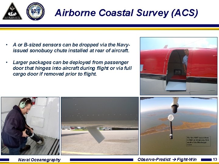 Airborne Coastal Survey (ACS) • A or B-sized sensors can be dropped via the