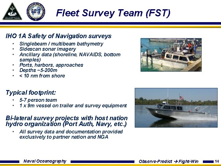 Fleet Survey Team (FST) IHO 1 A Safety of Navigation surveys • • •