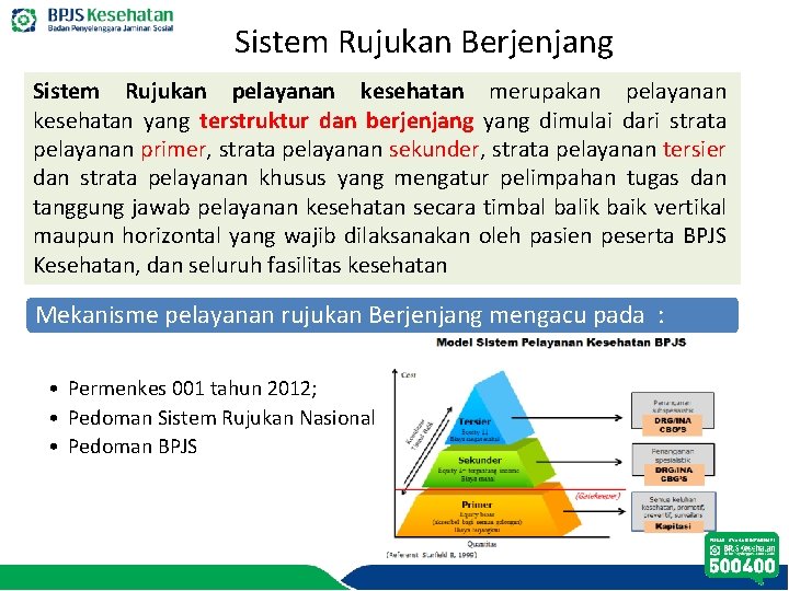 Sistem Rujukan Berjenjang Sistem Rujukan pelayanan kesehatan merupakan pelayanan kesehatan yang terstruktur dan berjenjang