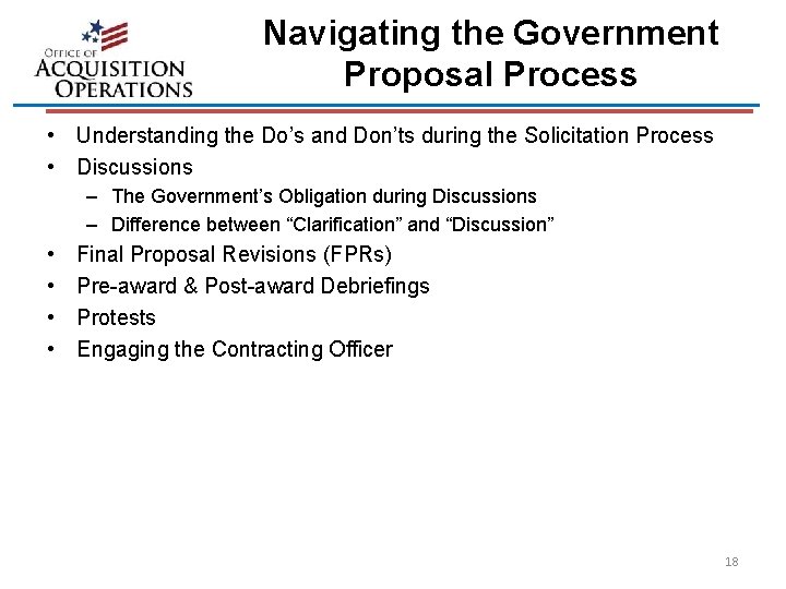 Navigating the Government Proposal Process • Understanding the Do’s and Don’ts during the Solicitation