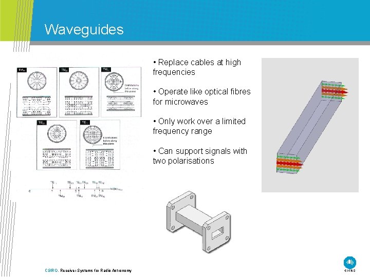 Waveguides • Replace cables at high frequencies • Operate like optical fibres for microwaves