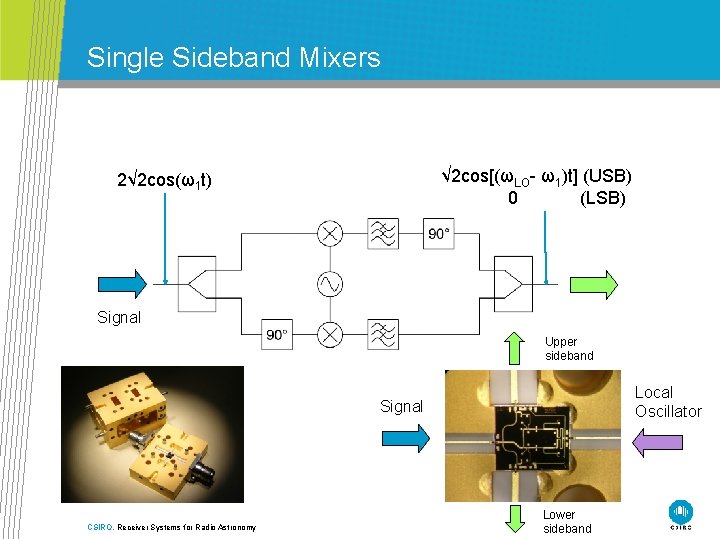 Single Sideband Mixers √ 2 cos[(ωLO- ω1)t] (USB) 0 (LSB) 2√ 2 cos(ω1 t)