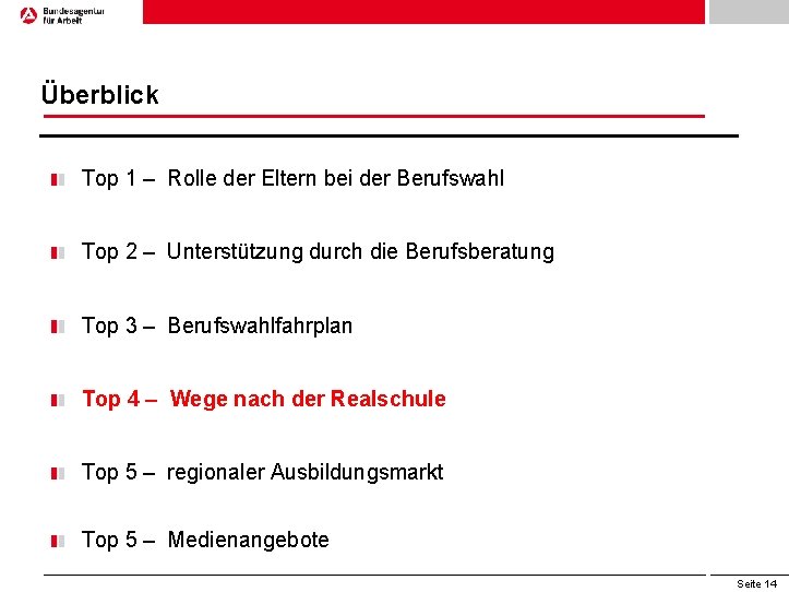 Überblick ________________________ Top 1 – Rolle der Eltern bei der Berufswahl Top 2 –