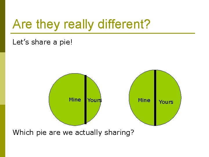 Are they really different? Let’s share a pie! Mine Yours Which pie are we
