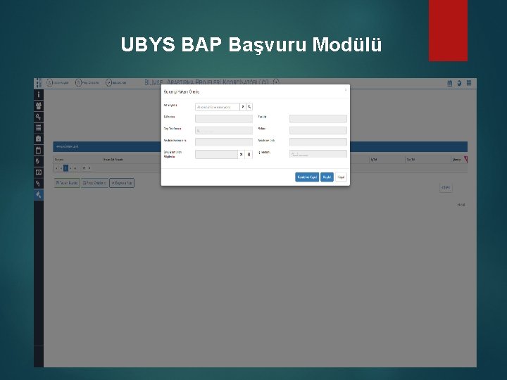 UBYS BAP Başvuru Modülü 