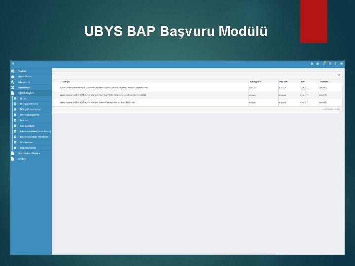 UBYS BAP Başvuru Modülü 