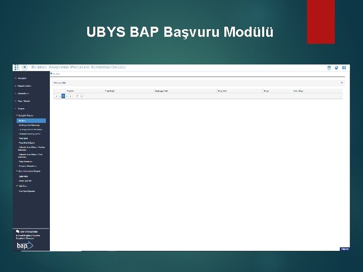 UBYS BAP Başvuru Modülü 