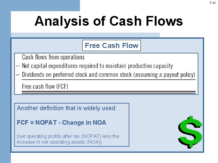 7 -31 Analysis of Cash Flows Free Cash Flow Another definition that is widely