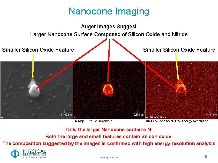 Nanocone Imaging Auger Images Suggest Larger Nanocone Surface Composed of Silicon Oxide and Nitride