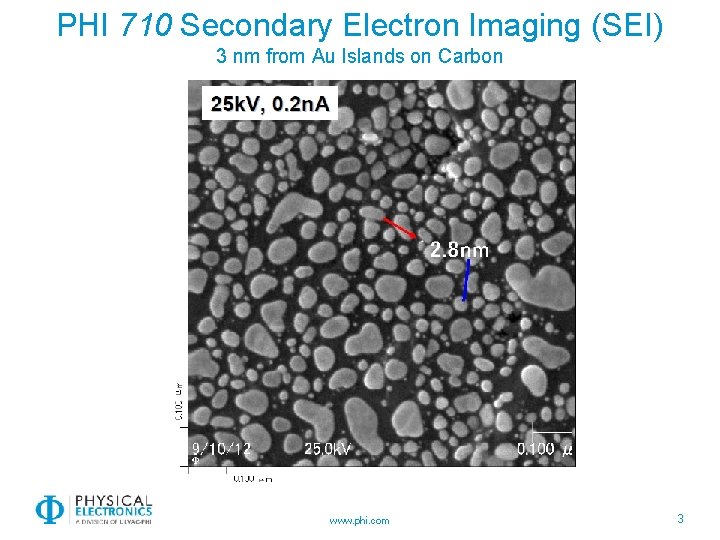 PHI 710 Secondary Electron Imaging (SEI) 3 nm from Au Islands on Carbon www.