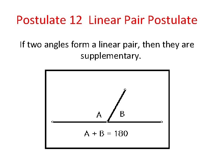 Postulate 12 Linear Pair Postulate If two angles form a linear pair, then they