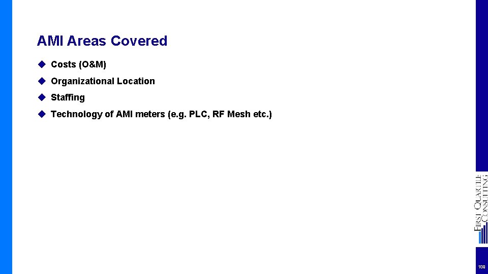 AMI Areas Covered ◆ Costs (O&M) ◆ Organizational Location ◆ Staffing ◆ Technology of