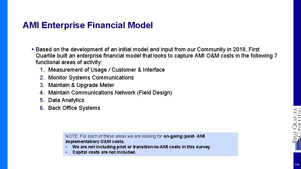 AMI Enterprise Financial Model § Based on the development of an initial model and