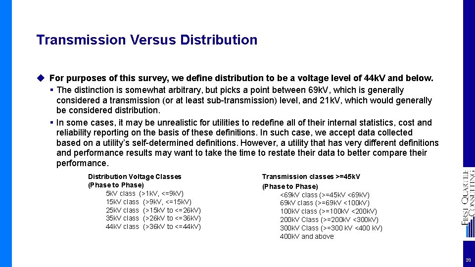 Transmission Versus Distribution ◆ For purposes of this survey, we define distribution to be