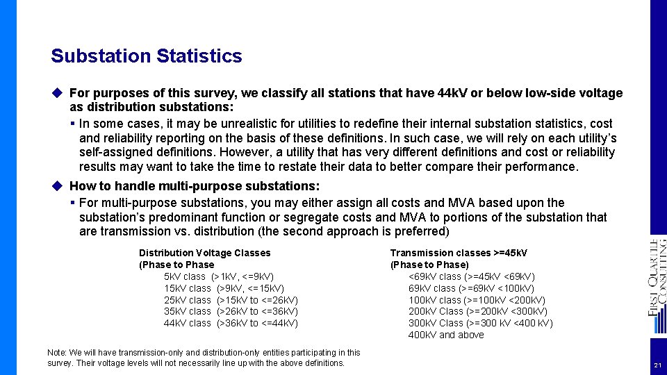 Substation Statistics ◆ For purposes of this survey, we classify all stations that have