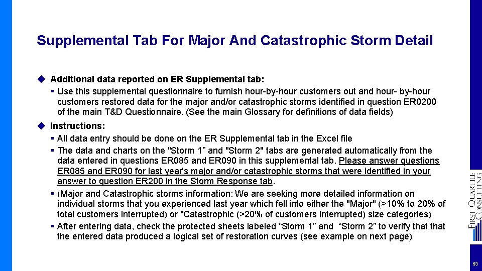 Supplemental Tab For Major And Catastrophic Storm Detail ◆ Additional data reported on ER