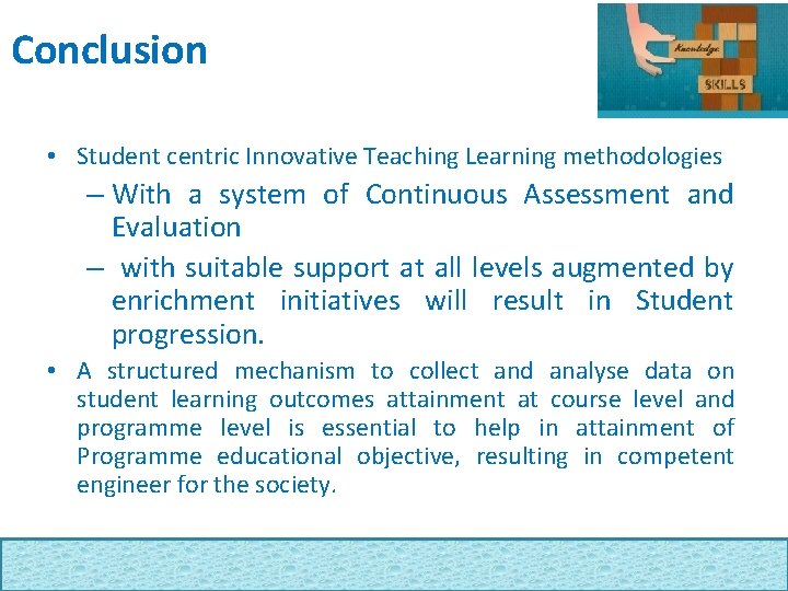Conclusion • Student centric Innovative Teaching Learning methodologies – With a system of Continuous