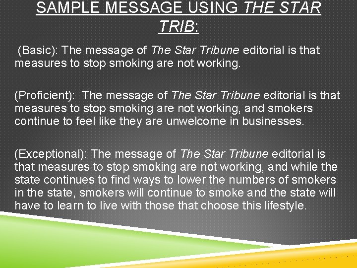 SAMPLE MESSAGE USING THE STAR TRIB: (Basic): The message of The Star Tribune editorial