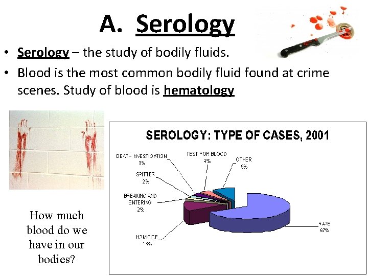 A. Serology • Serology – the study of bodily fluids. • Blood is the