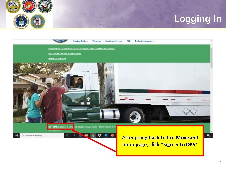 Logging In After going back to the Move. mil homepage, click “Sign in to