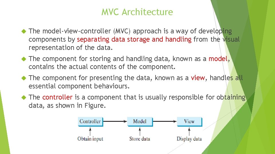 MVC Architecture The model-view-controller (MVC) approach is a way of developing components by separating MVC Architecture The model-view-controller (MVC) approach is a way of developing components by separating