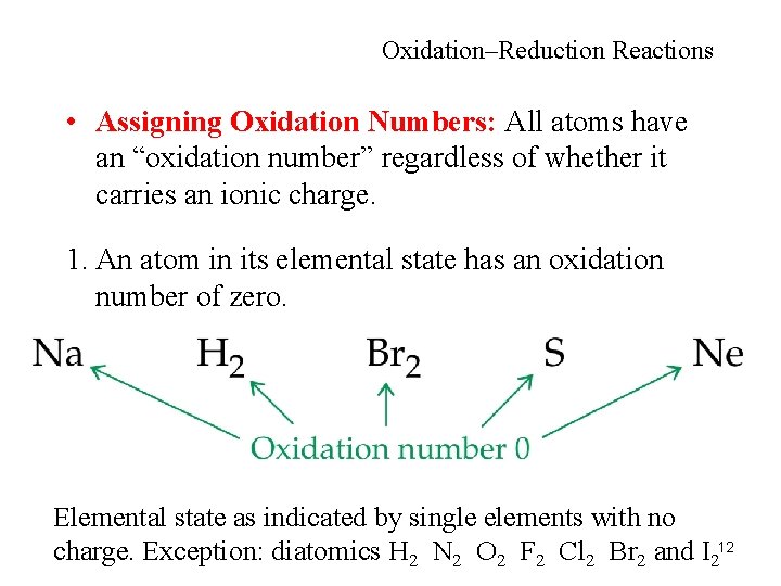 Oxidation–Reduction Reactions • Assigning Oxidation Numbers: All atoms have an “oxidation number” regardless of